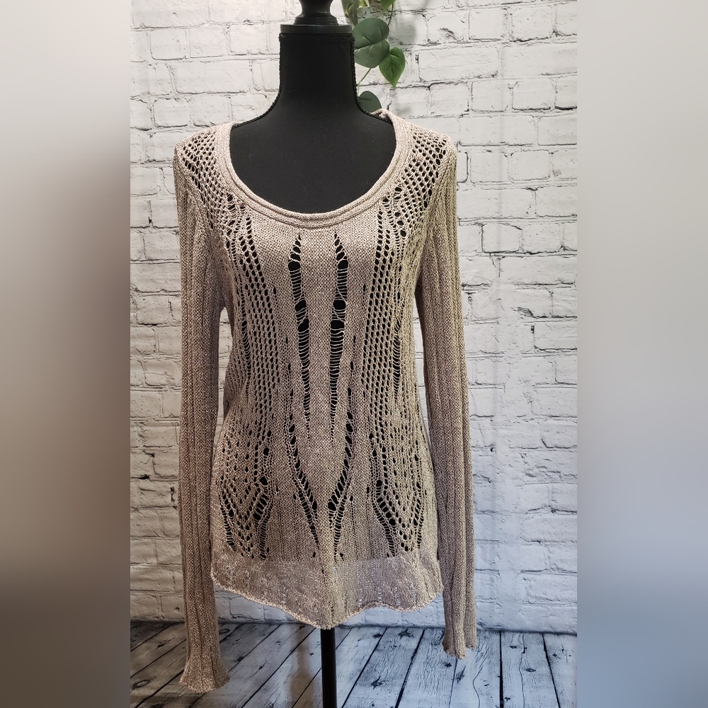 'Simply Vera' Pull-Over Long Sleeve 'V-Neck Open Knit Sweater